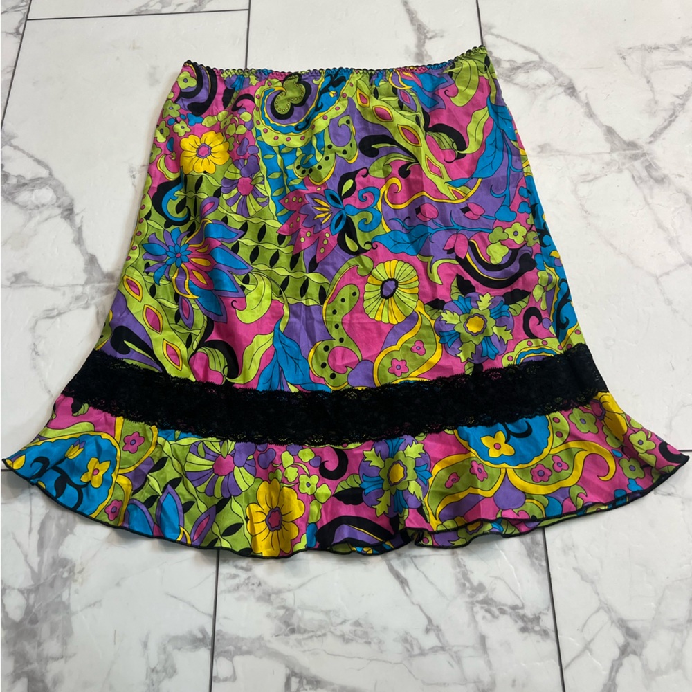 Copper Key 100% silk Multicolor Floral Mini Skirt